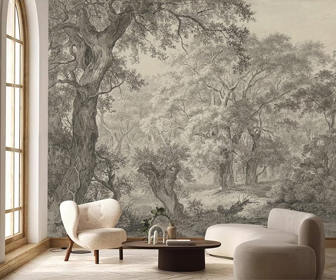 PYFFYP-Retro Forest Peel and Stick Wallpaper Natural Landscape Tree Mural | For bathroom bedroom,Self adhesive paper,79" x 55" - Image 2