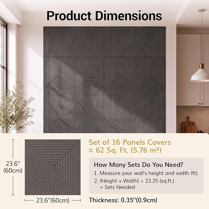 TONOR Acoustic Wall Panels Peel and Stick, 16 Pack 23.6''x23.6''-62 sq.ft. High-Density Acoustic Wood Panels Alternative. Soundproof Wall Panels for Interior Wall Decor, Home, Bedroom, Black - Image 2