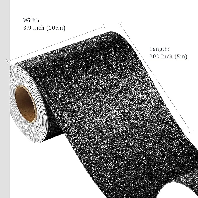 FunStick 3.9"x472" Black Glitter Border Wallpaper Peel and Stick Black Wallpaper Border Removable Wall Paper Borders Self Adhesive Glitter Contact Paper for Bedroom Bathroom Mirror Frame Borders Decor - Image 5