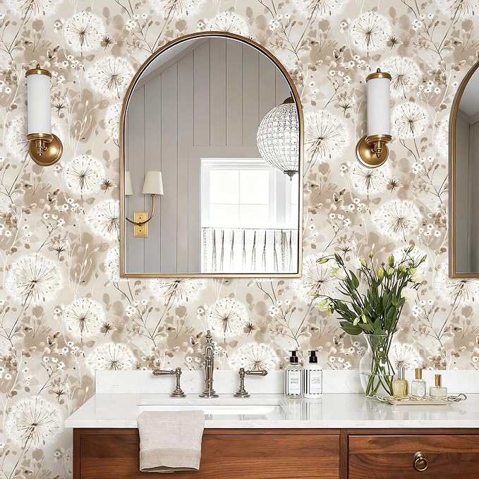 Nukofal Floral Peel and Stick Wallpaper Dandelion for Cabinet 16.9"x393.7" | Vintage Floral Contact Paper Brown Wallpaper Peel and Stick Waterproof Self Adhesive Removable for Cabinet Bedroom Decorative - Image 5