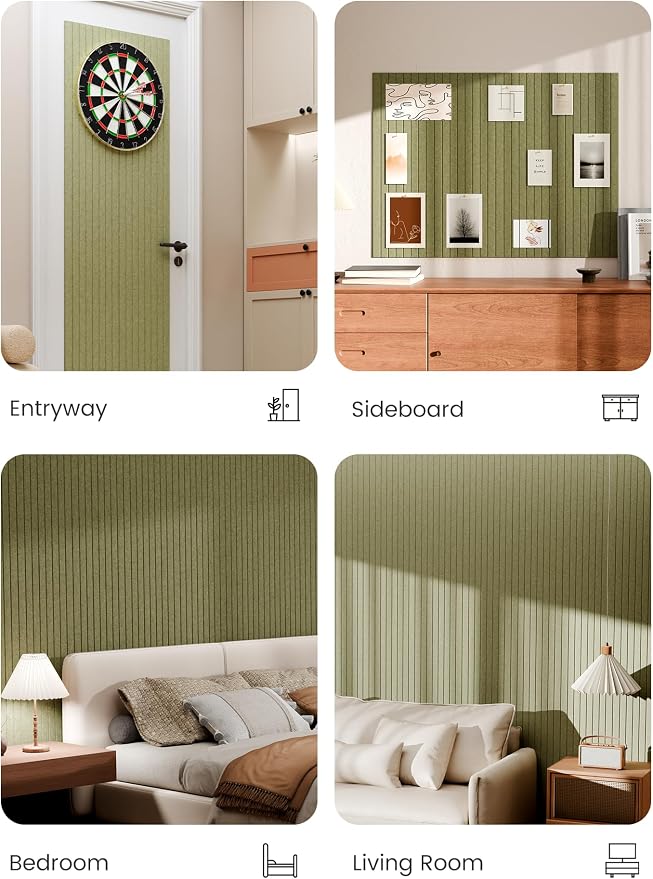 Bumusty 48"x 36" Large Felt Bulletin Board Tiles, Olive Green | 12-Pack Cork Board Alternative, Wall Decor, 30 Pushpins, 60 Adhesive Tabs, Vision Board, Office, Classroom, Home, Dorm - Image 6