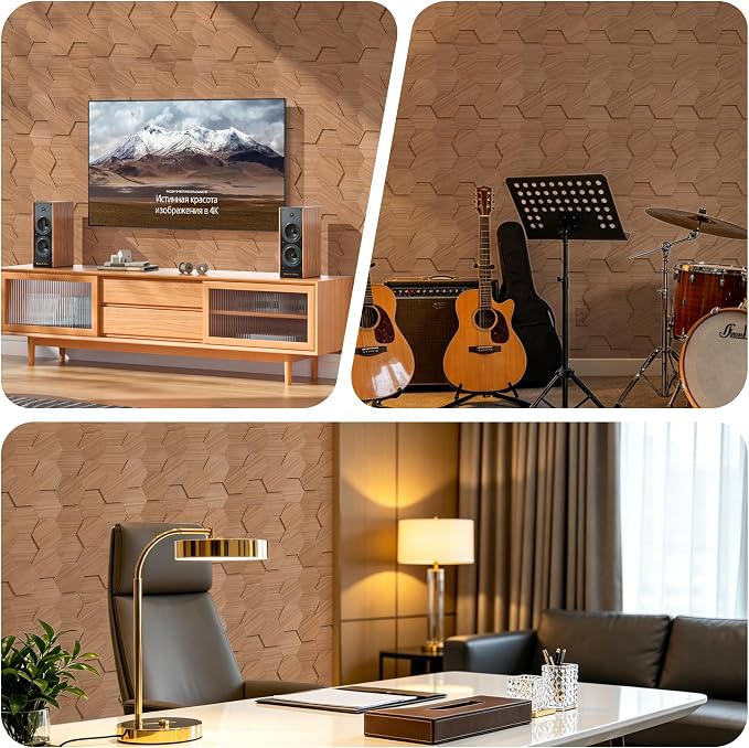 Wood Panels for Wall Hexagon, 15Pack 13.78"x12" (17.2ft²) 3D Wall Panels | Decorative Acoustic Panels for Living Room, Bedroom, Office, Chestnut Walnut - Image 7