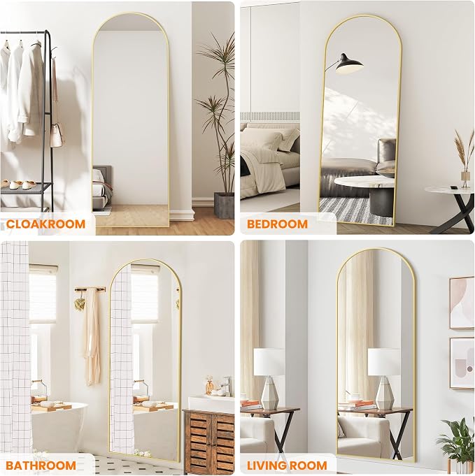 Arched Full Length Mirror, 70"x24" Standing Body Mirror for Wall, Gold - Image 3