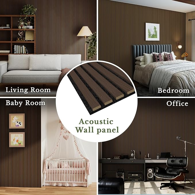 MISSDAY Wood Slat Acoustic Wall Panels, 7 Packs 3.9" x 4.7" Sample Pack Soundproof Panel For Interior Wall Decor Noise Absorbing-3D Textured Wooden Panel Peel and Sound-Absorbing, Office, Studio - Image 3