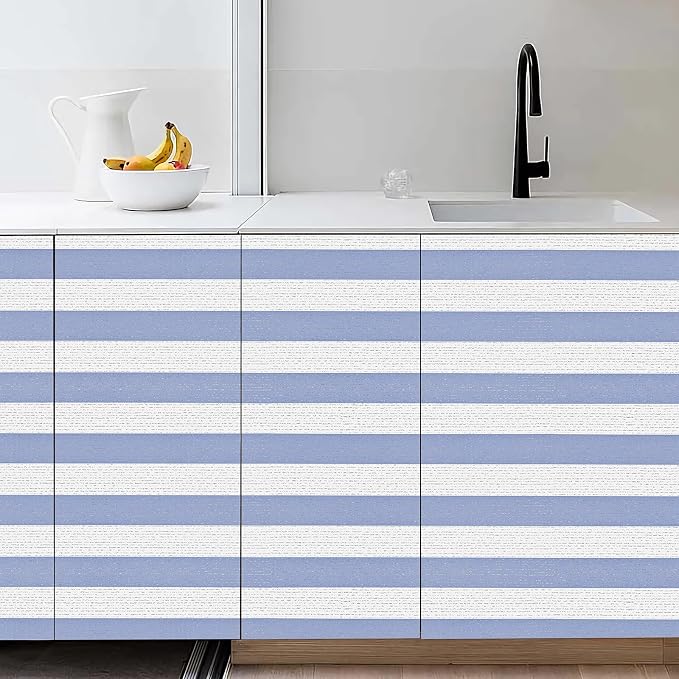 Blue Stripe Peel and Stick Wallpaper 15.7" x 118" Blue and White Self-Adhesive Wallpaper Removable Waterproof Contact Paper for Cabinets,Bedroom,Nursery,Accent Wall - Image 2