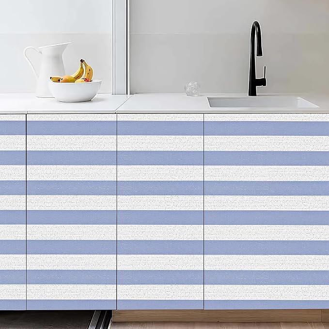 Blue Stripe Peel and Stick Wallpaper A Set of 15.7" x 472" Blue and White Self-Adhesive Wallpaper Removable Waterproof Contact Paper for Cabinets,Bedroom,Nursery,Accent Wall - Image 2