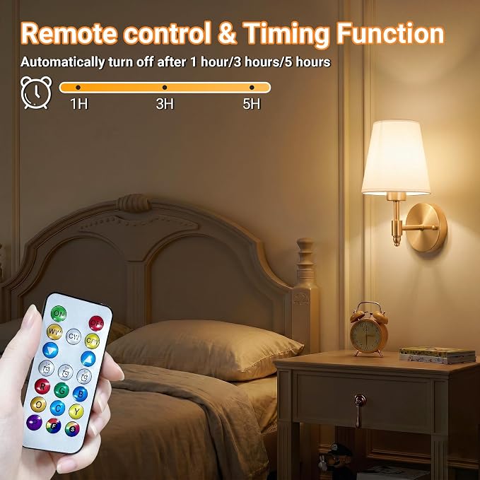Nekhung Battery Operated Wall Sconce, Peel and Stick Sconces Set of 2 | Wireless Adhesive Stick On Wall Sconce, 10000mAh Rechargeable RGB Bulb with Remote, No Drill Wall Light for Bedroom Decor - Image 7