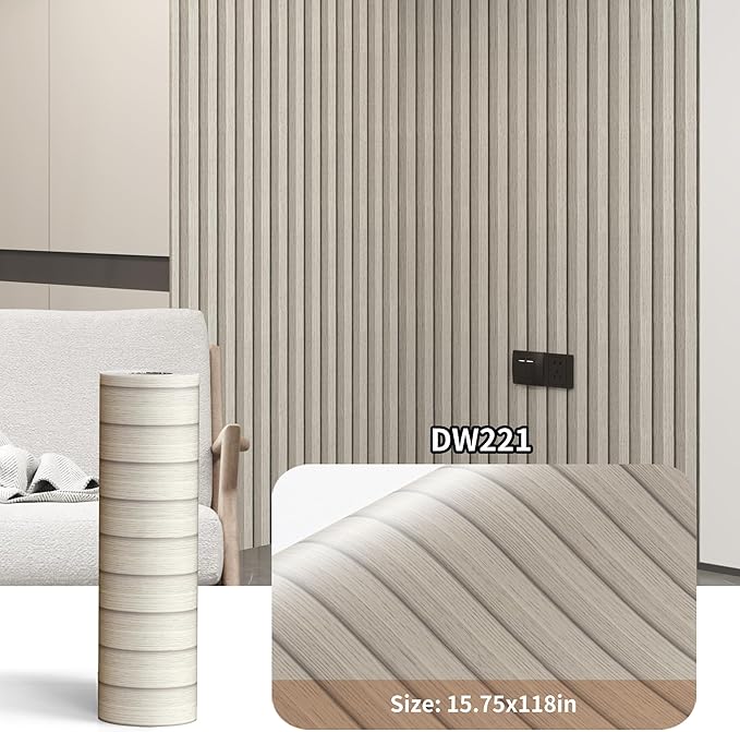 Haimin Wood Grain Slat Wall Panels Peel and Stick Faux Wood Thick Wallpaper | 118"x15.75" Waterproof PET & IXPE Foam Paneling Adhesive Smooth Beadboard Wallpaper Wall Covering Panels (Beige) - Image 2