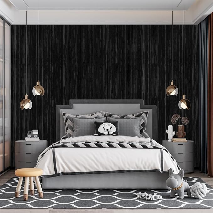 Black Grasscloth Peel and Stick Wallpaper Vintage Texture Removable Waterproof Wallpaper for Room Walls, Cabinets, Furniture, Drawers, Desk A Set of 15.7"x1200" - Image 5
