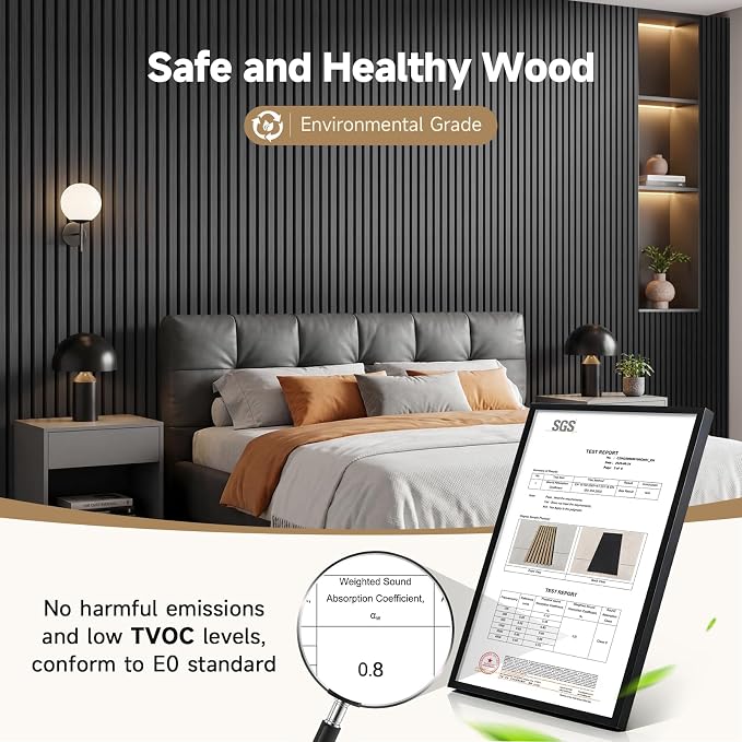 INMOZATA Wood Panels for Wall Acoustic Wood Slat Wall Panels Black | 3D Fluted, Soundproof Wall Paneling for Interior Accent Wall Decor Living Room Bedroom & Office, 4 Pack 94.5" x 7.9" 21 ft² - Image 2