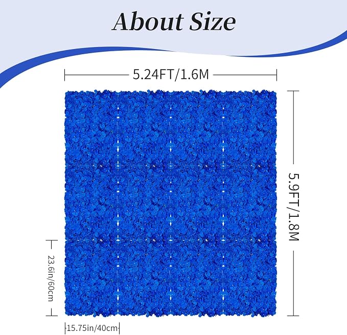 BLOSMON Royal Blue Flower Wall Backdrop Panels, 12 Pcs, 24 x 16 Inch | Fake Hydrangea Backdrops, for Wedding, Party, Baby Bridal Shower, Hanging Faux Silk Floral Walls for Home DIY Decor - Image 2
