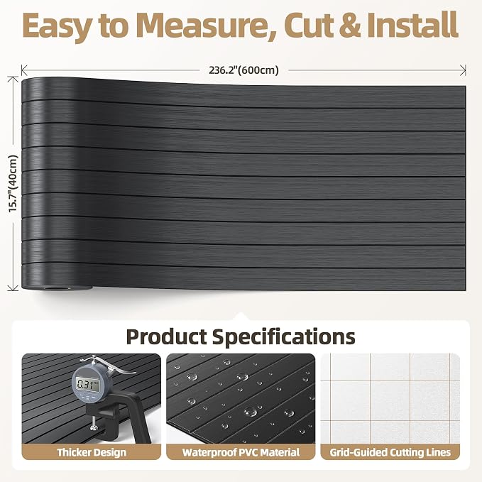 Peel and Stick Wood Slat Wall Panels 3D PVC Faux Black Wood Grain Wallpaper | 15.75"x236" Soundproof Wall Panels with Self Adhesive, Wall Coverning for Accent Walls Ceiling Bedroom Bathroom Kitchen Decor - Image 5