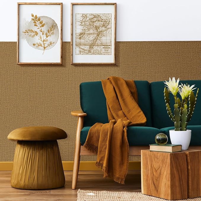 WADILE Grasscloth Peel and Stick Wallpaper 23.6in x 236in, Textured Contact Paper for Cabinets, Faux Linen Wall Paper Pull and Stick, Fabric Vinyl Wallpaper Self Adhesive Coffee | Textured contact paper, Faux linen, Vinyl material, Cabinets, Self adhesive - Image 2