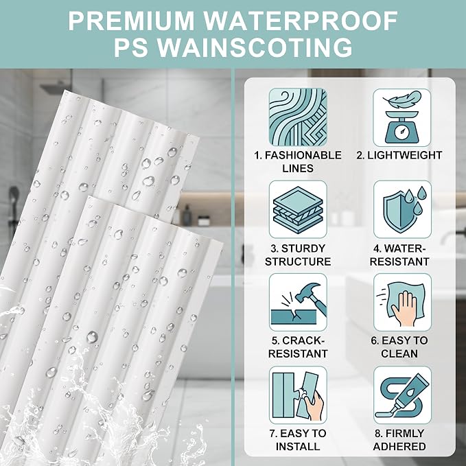 Wainscoting Panels for Living Room, Bedroom,Dining Room & Hallway | 17PCS 39 x 5 Inch Decorative White PS Waterproof Board and Batten Wall Panel for Interior Wall Décor- Covers 22.43 Sq.Ft - Image 4