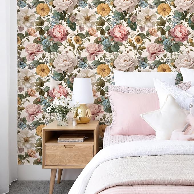 Orainege Vintage Floral Peel and Stick Wallpaper for Bedroom | 16.9inx118.1in Floral Contact Paper Self Adhesive Wallpapers for Bathroom Nursery Cabinets Decor Vinyl Roll - Image 2