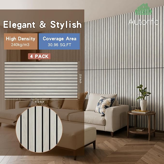 4 Pack Acoustic Wall Panels, Soundproof Panels with Simulated Wood Grain Finish, 47.2”x23.6” Decorative Acoustic Wall Panel for Office,Home Theater,Studio,Living Room, White Oak - Image 3