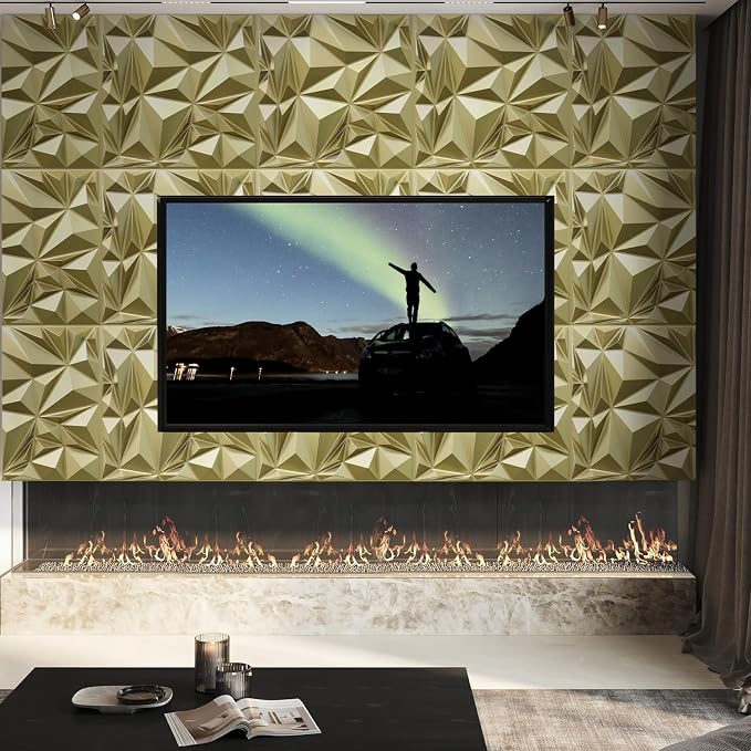STICKGOO 3D Wall Panels, Champaign Gold Diamond Design, 19.7" x 19.7" | Accent Wall Panels for Interior Wall Decor, Living Room, Lobby, Bedroom, Office, Cover 32.4 Sq.Ft - Image 3