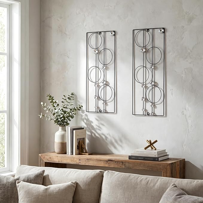 ZEXUIRU 2 Pcs. Abstract Metal Art for Wall Decor Living Room Bedroom Bathroom Office Metal Bling Modern Geometric Hanging Vertical Small Iron Sculpture Plaque Pack -Black 24in by ZEXUIRU