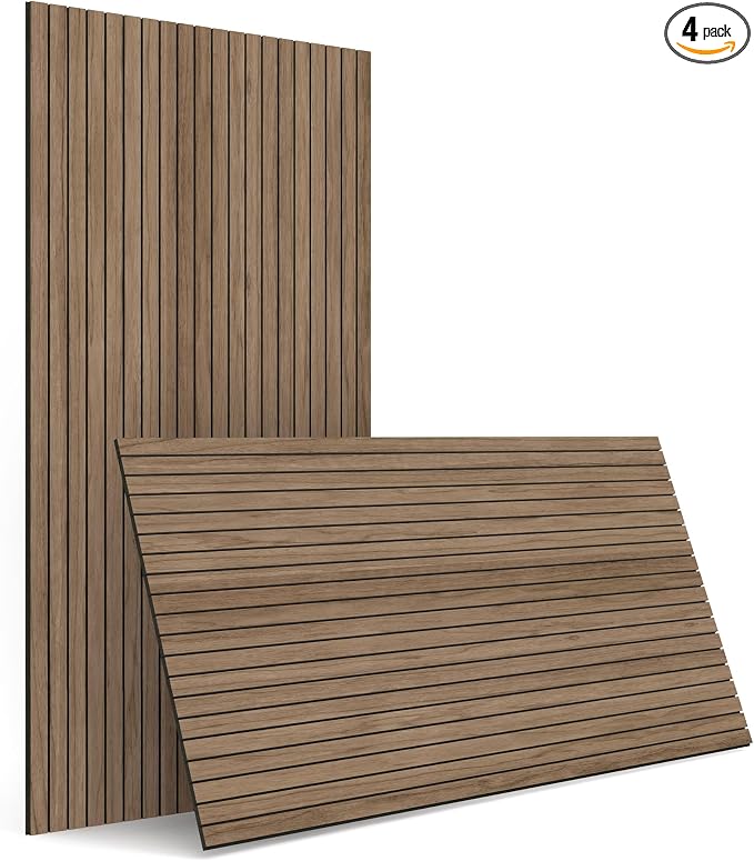 4-Piece Wood Slat Wall Panel for Interior Wall Decor Noise Cancelling 47.2" x 23.6" Peel and Stick Acoustic Decorative 3D Sound Absorbing Wall Paneling, Walnut by premiumqualitypeelandsticktile