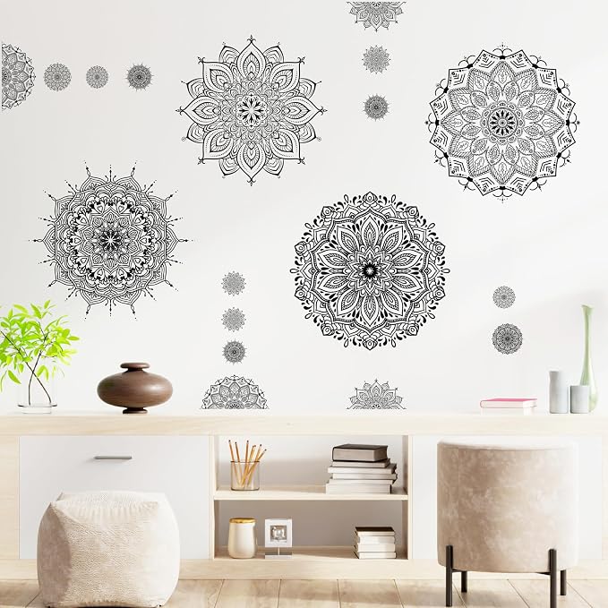 Kazova Large Mandala Wall Sticker Black Peel and Stick Art Murals Boho Mandala Decals for Bedroom Living Room Farmhouse Yoga Home Decoration - Image 7