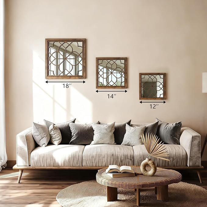 Set of 2 18 Inch Large Square Maroon Window Pane Wall Mirrors, Shatterproof Rustic Farmhouse Boho Vintage Accent Mirrors for Living Room, Bedroom, Bathroom, Entryway & Home Decor - Image 6