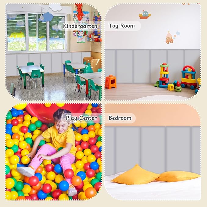 Hahafelt Wall Padding for Playroom Peel and Stick Headboard 3D Anti Collision Upholstered Wall Panels Self Adhesive Headboard(15.75" X 7.87" X 1.18",Light Gray,4 Pack) - Image 6