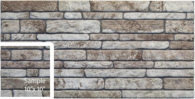 Dundee Deco 3D Wall Panels Faux Brick - Cladding Light Brown Grey Stone Look Wall Paneling, Styrofoam, Sample, Size 10 x 10 in. by DundeeDeco