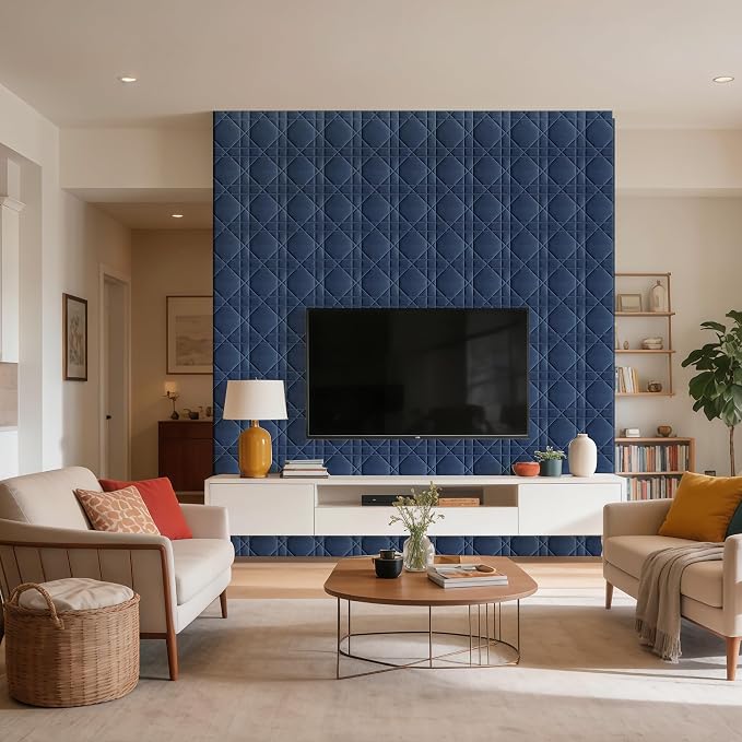 Velvet 3D wall Panels for Interior wall Decor Peel and Stick, Soundproof Geometric Textured 3D Wall Panels for Living Room, Bedroom, TV Background 17.7" x 17.7" 12pcs (Navy Blue) - Image 9
