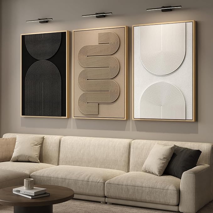 Large Framed Neutral Abstract Wall Art for Living Room, Modern 3D Artwork | Solid wood frame, Textured paintings, Neutral black white brown geometric, 3 piece 24x36 in big size, Bedroom or office decor - Image 4