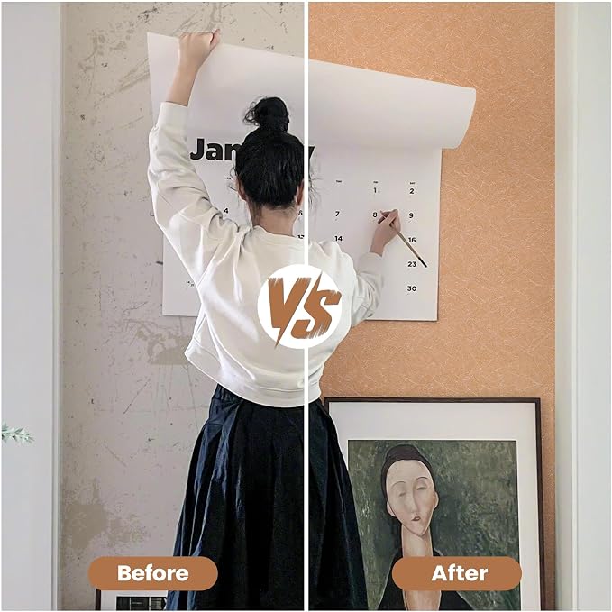 Cream Peel and Stick Self Adhesive Wallpaper Countertop Contact Paper | Orange Removable Embossed Silk Waterproof Bathroom Wallpaper 15.7" X 118" Kitchen Vinyl Wrap for Cabinet Shelf Liner Paper - Image 5