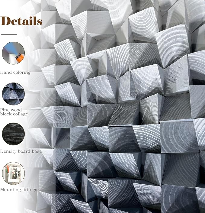 LIUZEYUE Radial Monochrome Mosaic, Gray Circular Wood Wall Decor | gray circular wood wall decor; cool gray gradient, wood relief depth; restaurant booth circular focal wall; 31.5 in diameter - Image 3