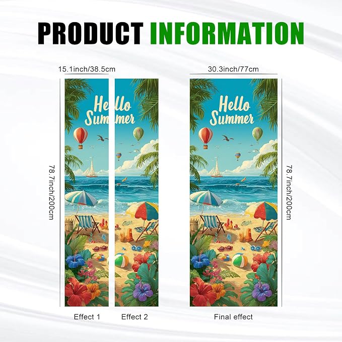 HOMETITUTE Hello Summer Beach Balloon Palm Peel Stick Door 30.3x78.7 PVC | Wall Cover Poster Decals Removable Wallpaper Self Adhesive Livingroom Bedroom - Summer Beach - Image 3