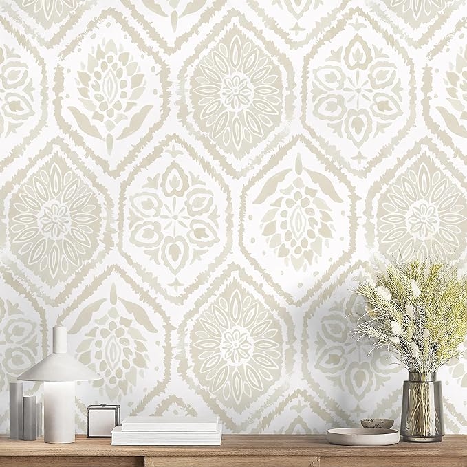 HeloHo Peel and Stick Wallpaper Boho Contact Paper Beige Modern Wall Paper Removable Self Adhesive Geometric Wallpapers for Bedroom Bathroom Cabinet Vinyl Rolls 197"x17.3" by HeloHo
