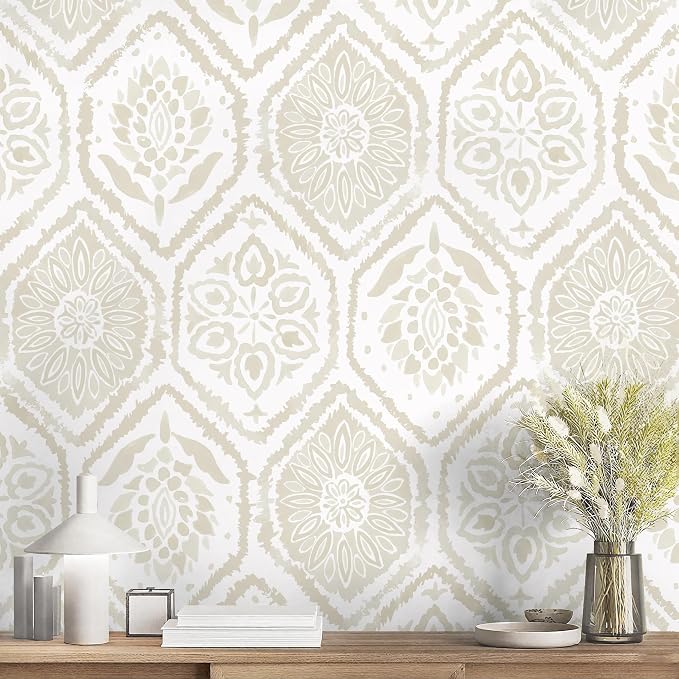 HeloHo Peel and Stick Wallpaper Boho Contact Paper Beige Modern Wall Paper Removable Self Adhesive Geometric Wallpapers for Bedroom Bathroom Cabinet Vinyl Rolls 78.7 "x17.3 by HeloHo