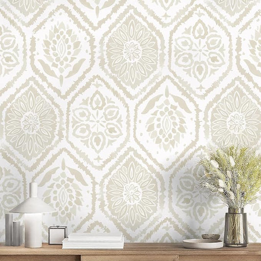 HeloHo Peel and Stick Wallpaper Boho Contact Paper Beige Modern Wall Paper Removable Self Adhesive Geometric Wallpapers for Bedroom Bathroom Cabinet Vinyl Rolls 78.7 "x17.3 by HeloHo