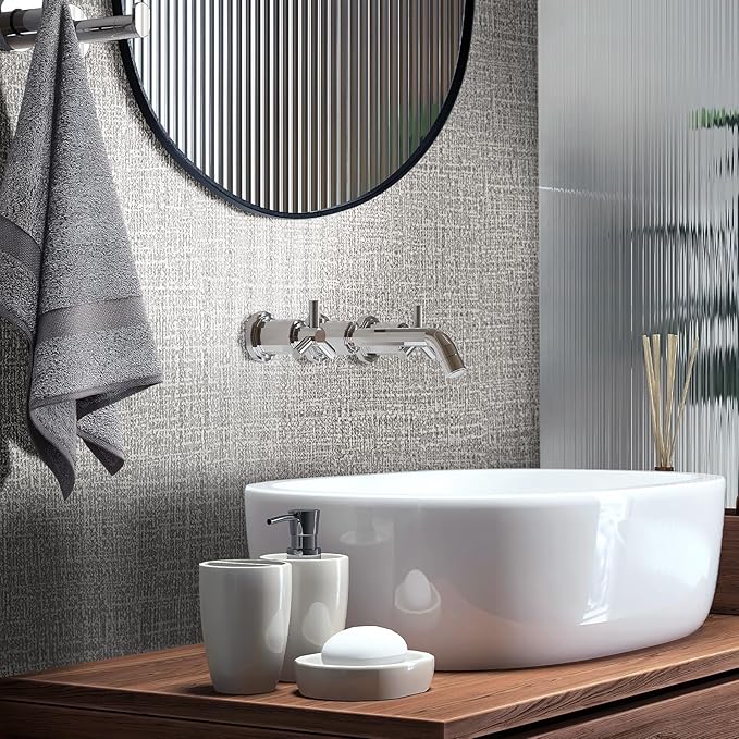 WADILE Grasscloth Peel and Stick Wallpaper 15.7in x 196.8in Light Gray | Textured contact paper, Faux linen, Vinyl material, Cabinets, Self adhesive - Image 6