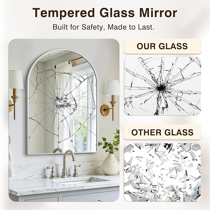 Arched Bathroom Vanity Mirror for Over Sink, 30”x20”, Silver - Image 6