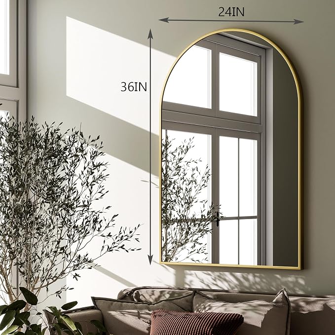 HARRITPURE Arched Wall Mirror 24"x36" Gold Metal Frame Vanity Mirrors - Image 6