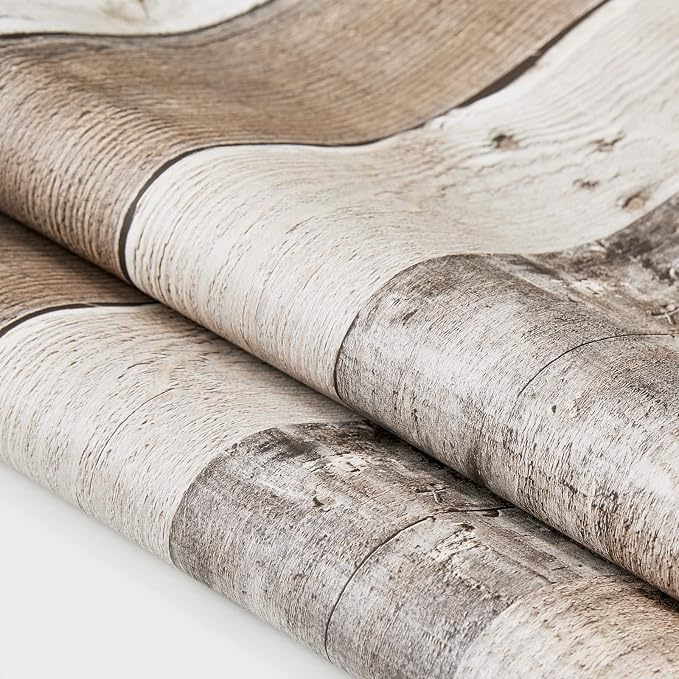 Yun-aeon Natural Wood-Grey Contact Paper Peel and Stick Wallpaper | 17.3"x 80"Self Adhesive Removable Vintage Faux Wood Wall Paper Plank Shelf Home Decoration Kitchen Counter Cover - Image 4