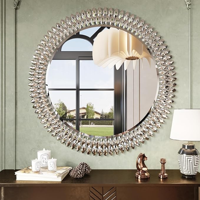 Kelly Miller 36" Jeweled Luxury Round Decorative Wall Mirror by KellyMiller