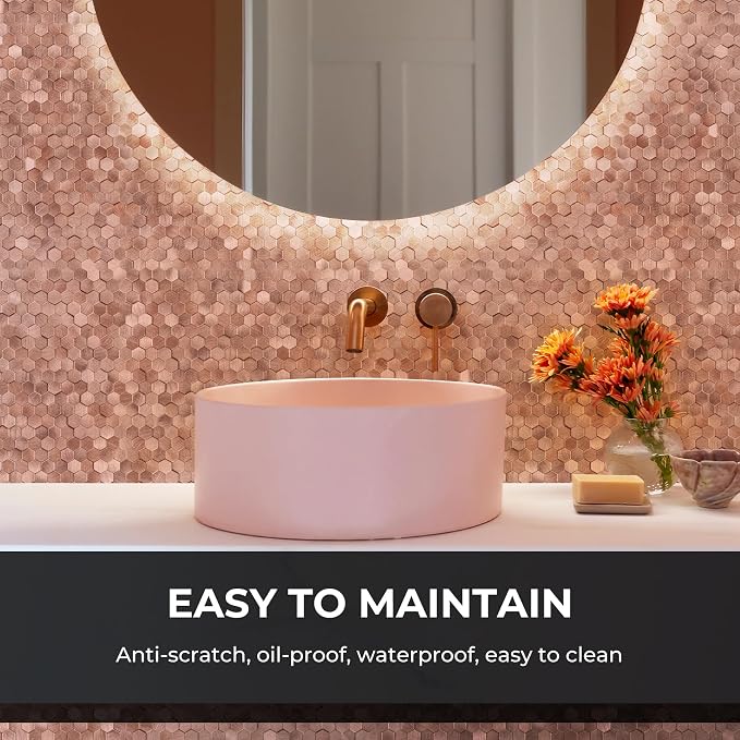 STICKGOO Peel and Stick Backsplash Tiles, Stick on Mosaic Self Adhesive Tiles, 3D Hexagon Backsplash for Kitchen Bathroom Fireplace Vanity (8PCS, Rose Gold) - Image 3