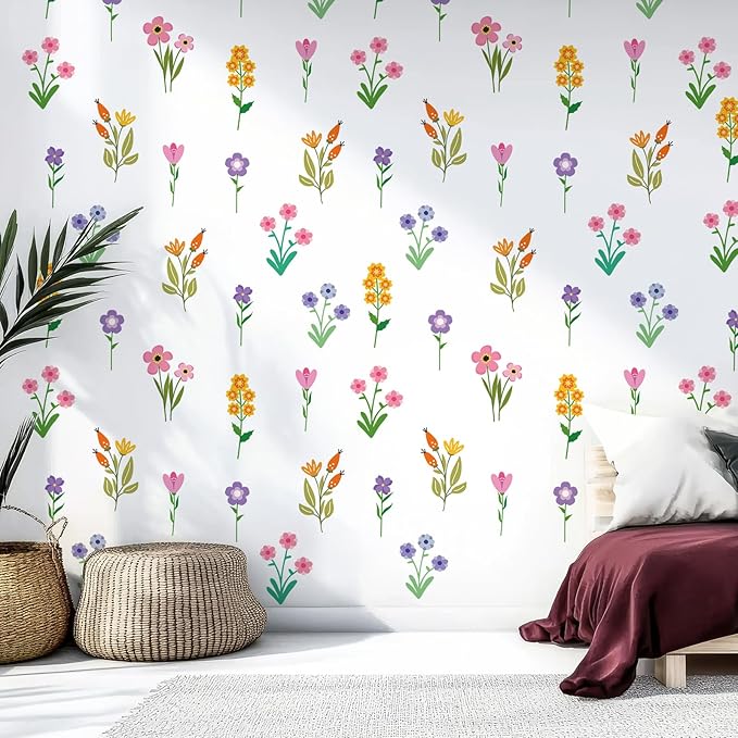 Zonon 6 Pcs Flower Wall Decals Peel and Stick Sticker, Small Flower | Vinyl Removable Wall Stickers & Murals, Small Cute Flower Wall Decals, Cartoon Floral Decor for Bedroom, Living Room, Nursery by Zonon