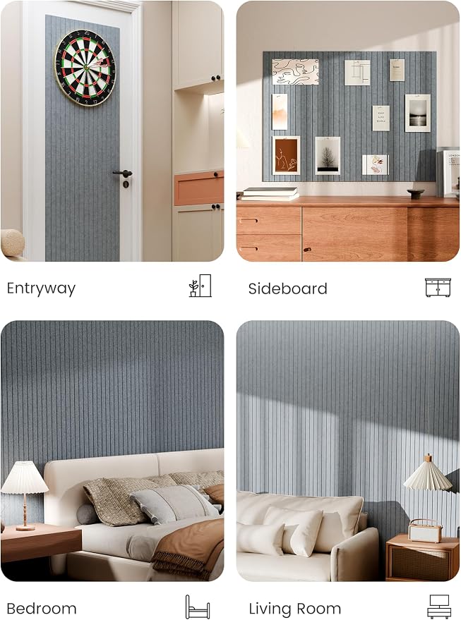 Bumusty 48"x 36" Large Felt Bulletin Board Tiles, Blue Gray | 12-Pack Cork Board Alternative, Wall Decor, 30 Pushpins, 60 Adhesive Tabs, Vision Board, Office, Classroom, Home, Dorm - Image 6