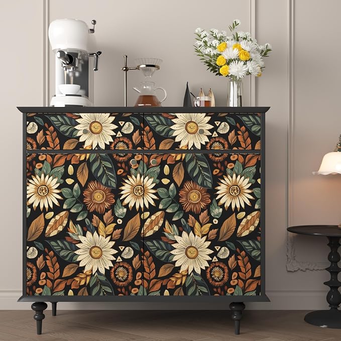 Laatse Boho Wallpaper Peel and Stick 17.5"x118", Black Brown Contact Paper | Self Adhesive/Removable/Waterproof/Thick Vinyl Wall Paper for Bathroom Bedroom Shelf Cabinet Drawer,Prepasted,Easy Peel - Image 3