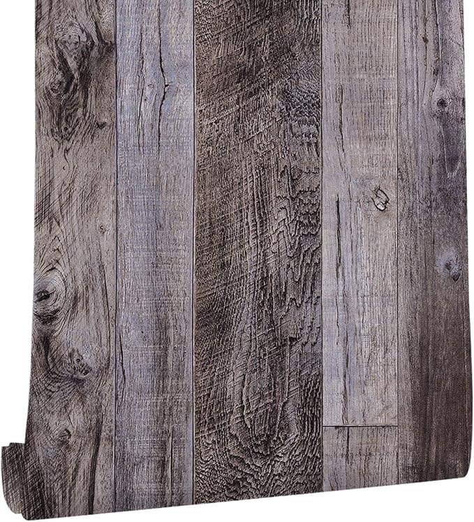 Yun-aeon Natural Wood-Gray Contact Paper Peel and Stick Wallpaper | 17.3"x 400"Self Adhesive Removable Vintage Faux Wood Wall Paper Plank Shelf Home Decoration Kitchen Counter Cover by YUN-aeonPeelandStickWall