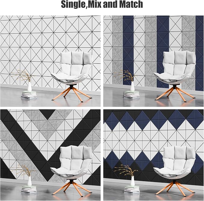 Sonicism 20 Pack X-Lined Acoustic Panels with Self-Adhesive, 12" X 12" X 0.4" Sound Proof Foam Panels, Decorative Soundproof Wall Panels, Sound Absorbing Tiles for Home & Offices (BlackBase+WhiteFace) - Image 2