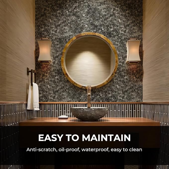 STICKGOO Peel and Stick Backsplash Tiles, Stick on Mosaic Self Adhesive Tiles, 3D Hexagon Backsplash for Kitchen Bathroom Fireplace Vanity (8PCS, Gunmetal Gray) - Image 4
