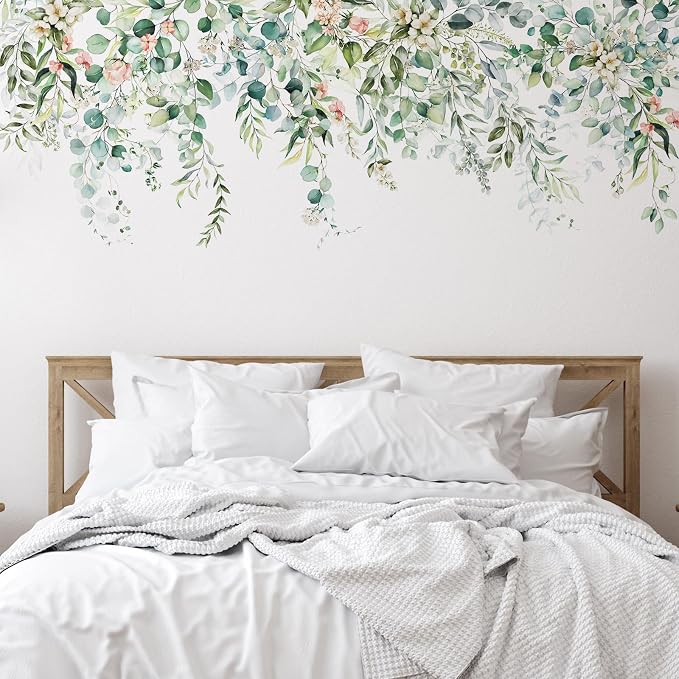 Zonon 6 Pcs Flower Wall Decals Peel and Stick Sticker, Greenery | Vinyl Removable Wall Stickers & Mural, Greenery Wall Decals, Green Leaves Decor for Bedroom, Living Room, Nursery - Image 3