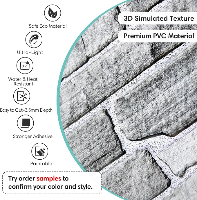 Commomy Faux Stone 3D Wall Panels Peel and Stick - 12 pcs 22.8" x 11.8" | Thin & Urltra PVC Fake Stone Textured Wall Panels for Interior Tile Bedroom,Living Room,TV Background (Covers 22.48 sq.ft) - Image 4