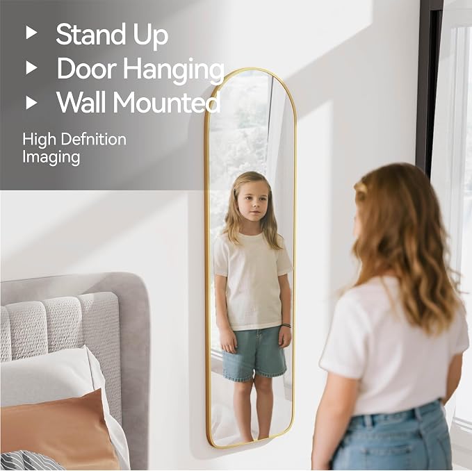57x16" Full Length Mirror Floor Stand,Over the Door,Wall Mounted Gold - Image 9
